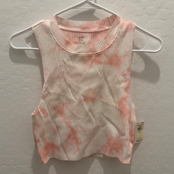 aerie Tops - Aerie Rebel Cropped Ribbed Tank Top NWT Med Pink White Tie Dye Sleeveless Casual